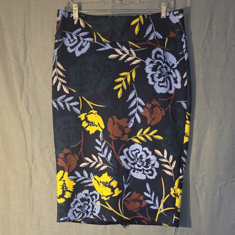 Eloquii Floral Pencil Skirt - Blue, Yellow, Brown